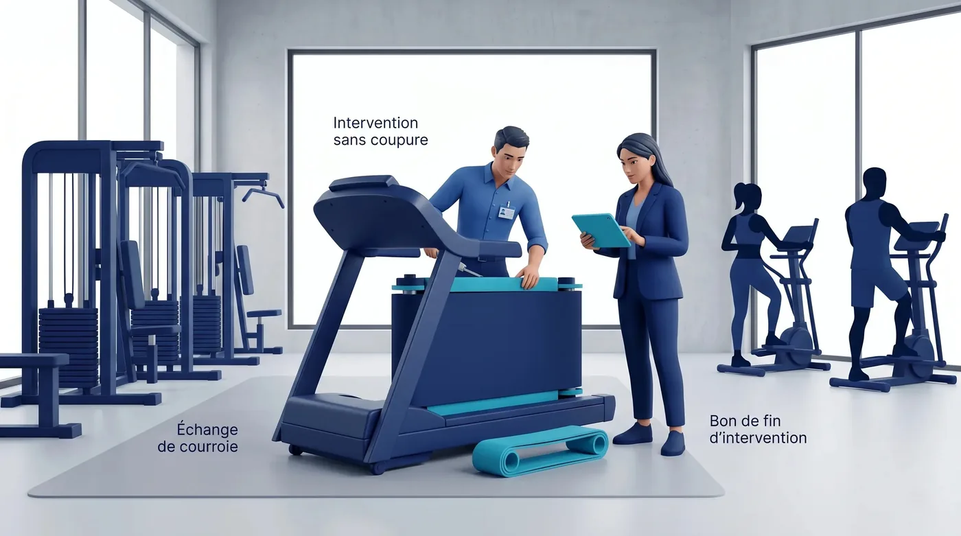 Intervention sur un tapis de course dans une salle de sport Intervention sur un tapis de course dans une salle de sport