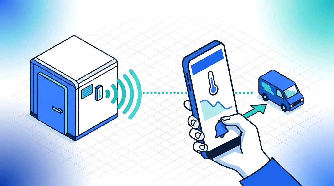 Capteurs IOT : alerte température et déclenchement automatique de l'intervention Surveillance de la chaîne du froid : un capteur de température sur la chambre froide alerte le smartphone et déclenche automatiquement l'intervention du frigoriste