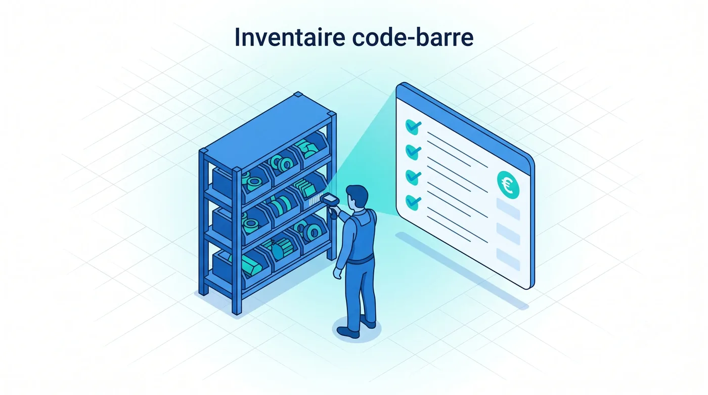 Inventaire par code-barre Service 9000 : inventaire du stock par code-barre, valorisation et articles sortis non facturés