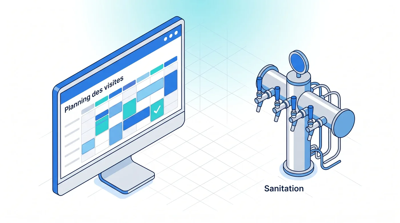 Planning des visites de sanitation et respect des périodicités Planning des visites périodiques de sanitation des tireuses à bière avec le logiciel GMAO Service 9000