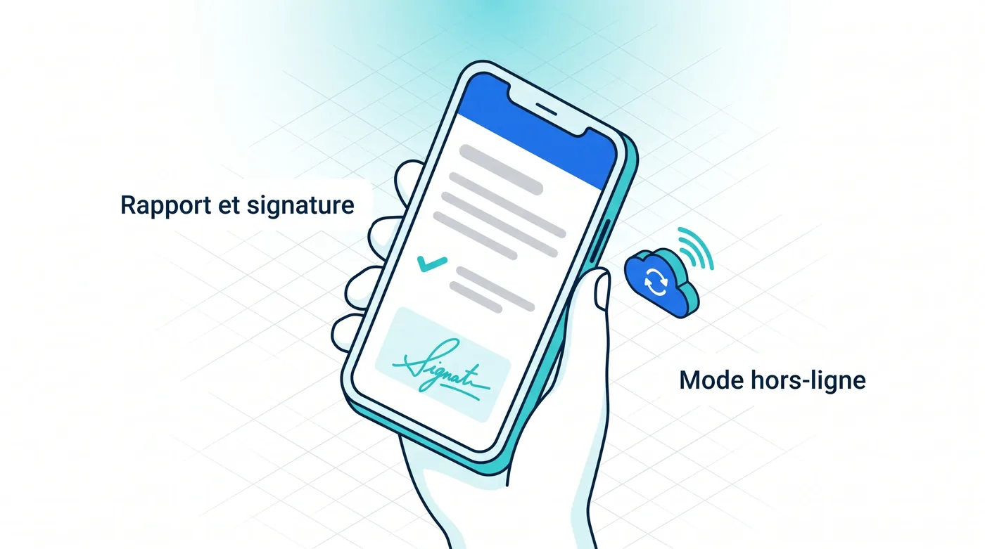 Compte-rendu, signature numérique et mode hors-ligne Application mobile GMAO : rapport d'intervention, signature numérique et mode hors-ligne - Service 9000