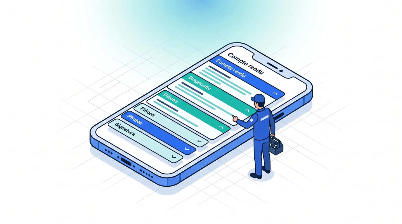 Compte rendu par blocs Compte rendu d'intervention en sections repliables sur Mobi Next - Service 9000