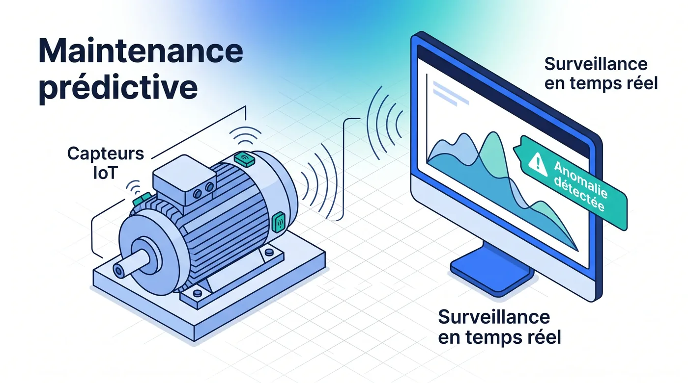 Maintenance prédictive par capteurs IoT - Service 9000 Maintenance prédictive IoT dans Service 9000 : capteurs connectés surveillant les équipements industriels pour anticiper les pannes