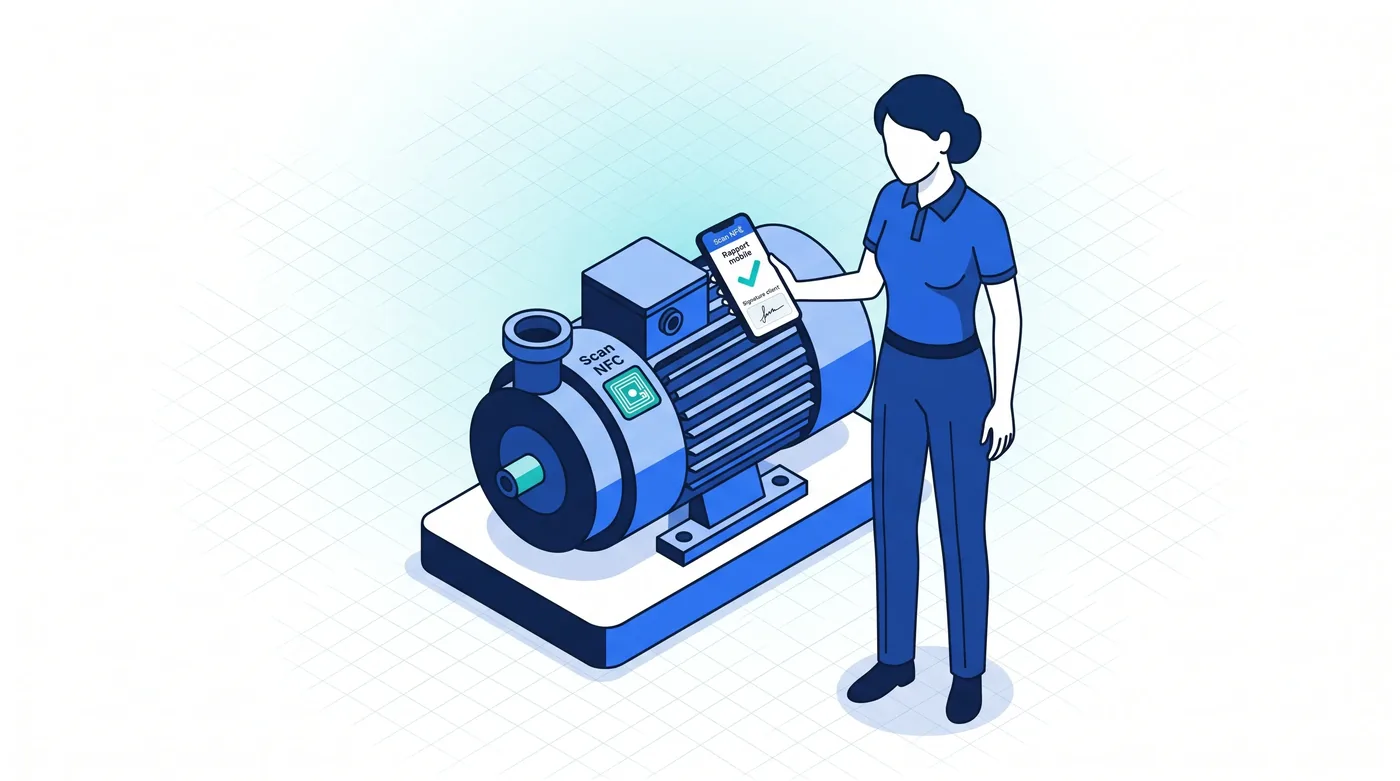 Mobilité des techniciens et terminal mobile NFC - Service 9000 Application mobile et NFC pour techniciens de maintenance industrielle : identification des machines et rapport signé sur le terrain