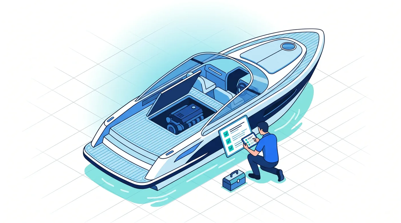 Carnet d'entretien digital : tout l'historique du bateau, du moteur au gréement Technicien nautique réalisant l'entretien du moteur d'un bateau de plaisance, carnet d'entretien digital sur tablette