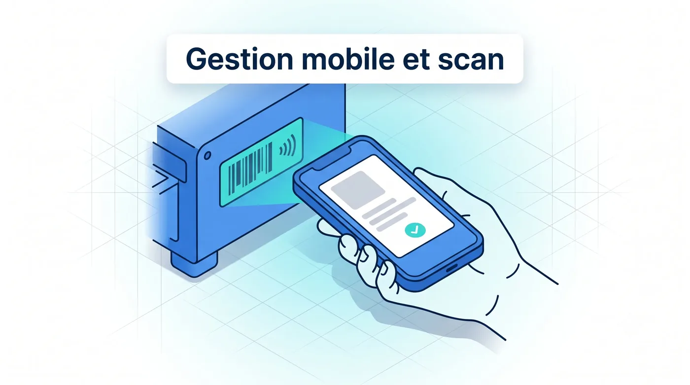 Gestion du parc depuis le terminal mobile par scan code-barre et NFC, consultation et historique du produit - logiciel Service 9000
