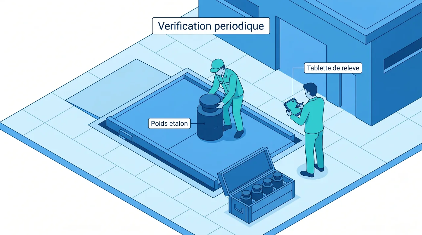 Vérification d'une bascule-pont sur site industriel avec étalons et tablette Vérification d'une bascule-pont sur site industriel avec étalons et tablette