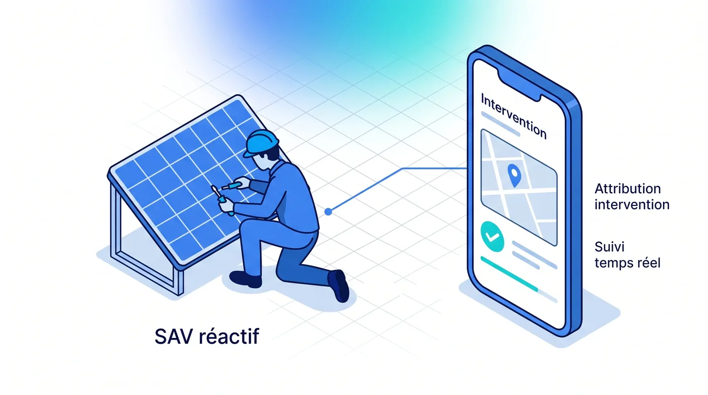SAV photovoltaïque réactif : attribution des interventions et suivi en temps réel SAV photovoltaïque réactif : attribution rapide des interventions aux techniciens et suivi en temps réel sur terminal mobile.