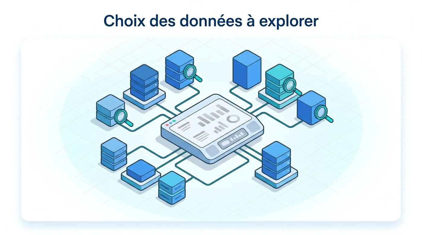 Le choix des données à parcourir - Service 9000 Choix des données à explorer dans Service 9000 : multiples explorateurs pour analyser productivité, délais, volumes d'intervention et marges