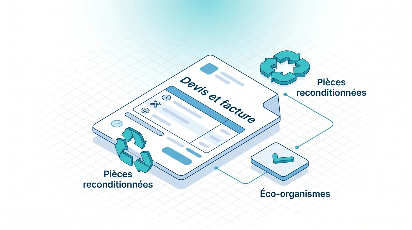 Devis et facturation SAV électroménager : pièces reconditionnées (loi AGEC) et échanges avec les éco-organismes Ecosystem et Ecologic.
